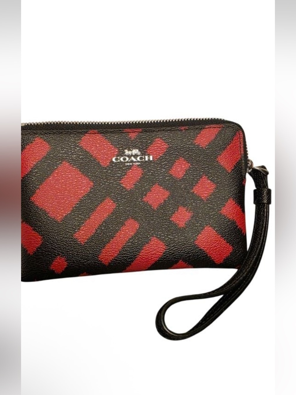 Coach black and red wild pattern diagonal wristlet wallet
